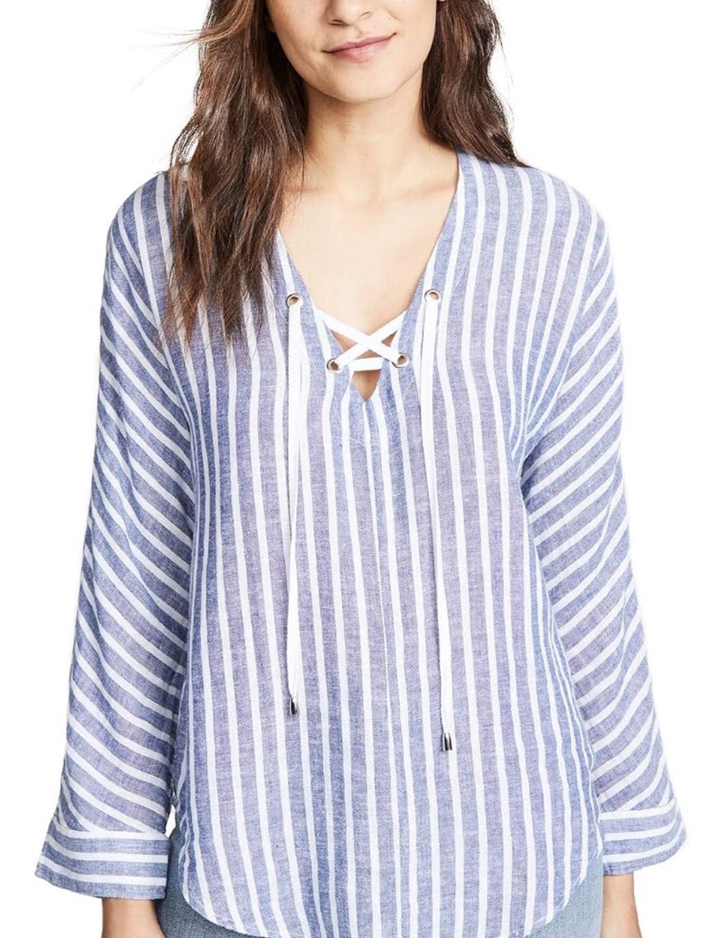 Rails Blue and White Striped Lace-Up Tunic Top